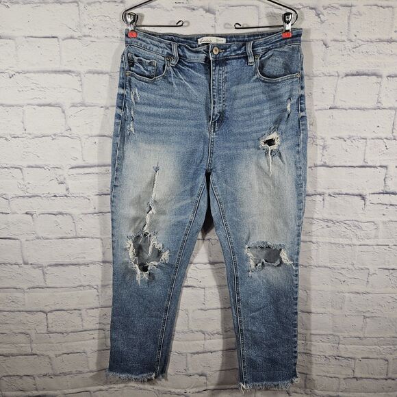 KanCan Denim - Kancan Skinny Ankle Jeans Size 30 Medium Wash Raw Hem Blue Denim 31x26